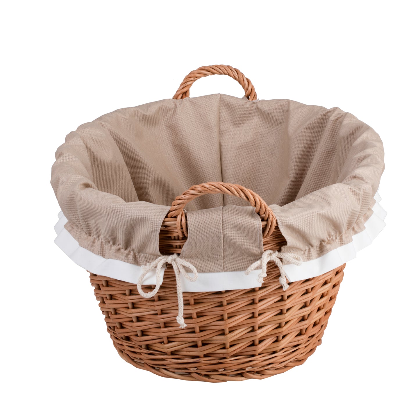 Milvus wiklinowy kosz z beżowym obszyciem i uchwytami TheWickerStories