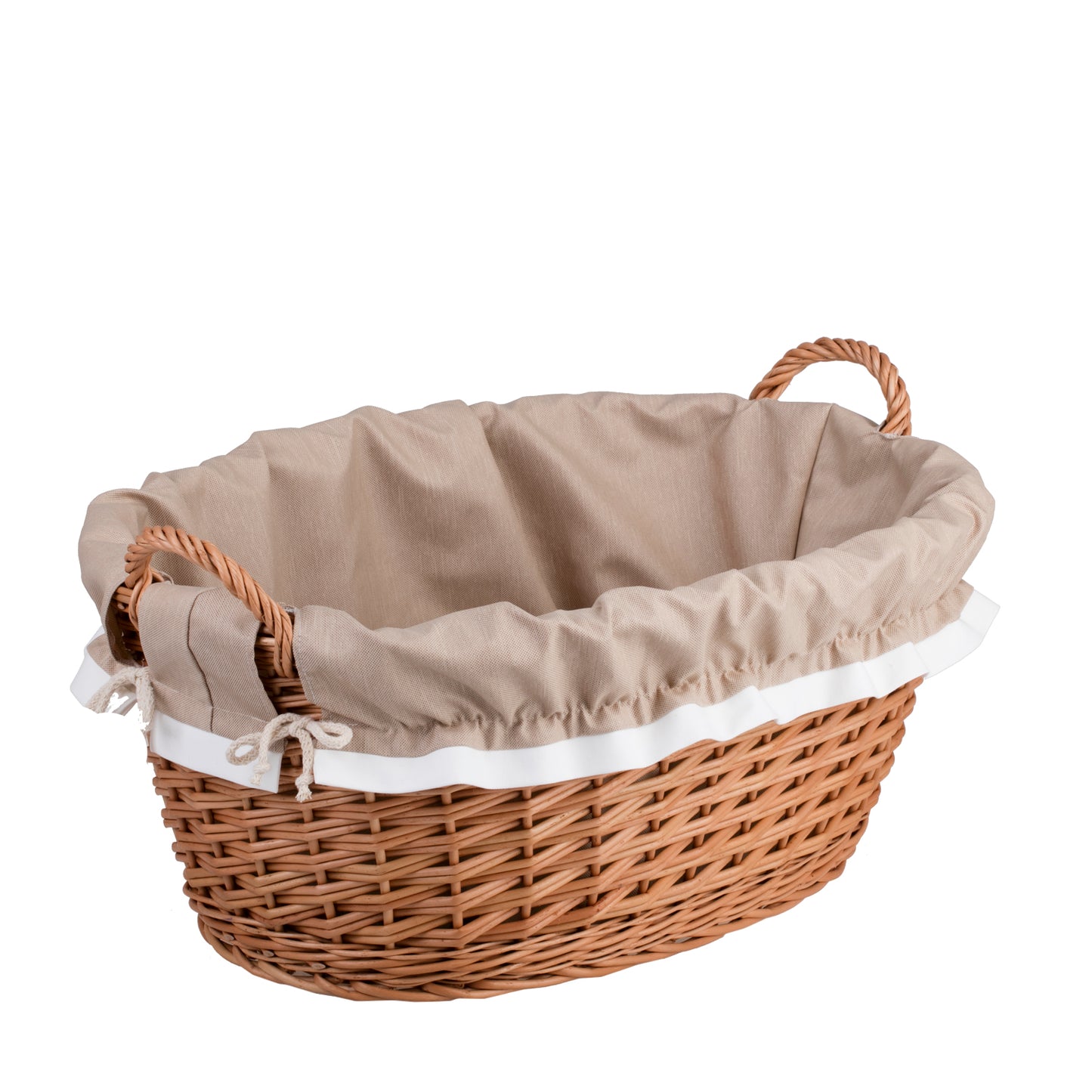 Milvus wiklinowy kosz z beżowym obszyciem i uchwytami TheWickerStories