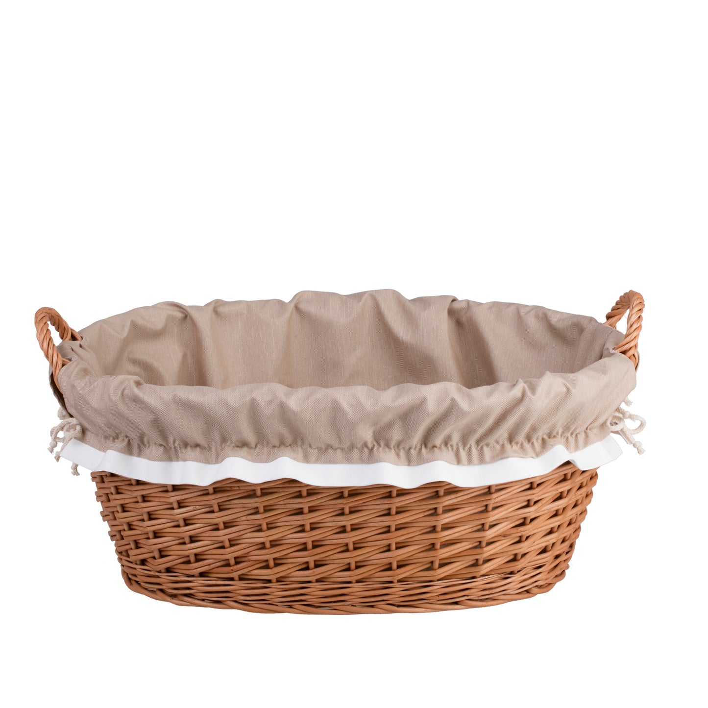 Milvus wiklinowy kosz z beżowym obszyciem i uchwytami TheWickerStories