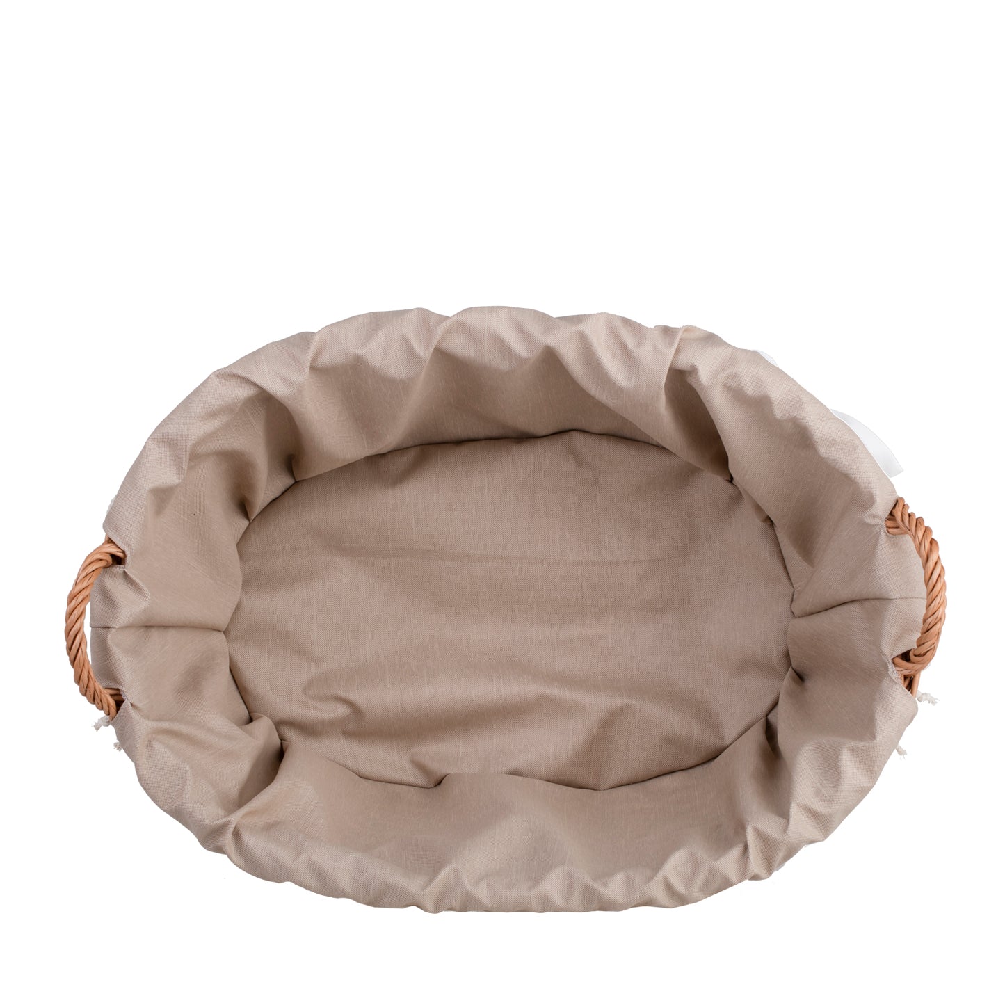 Milvus wiklinowy kosz z beżowym obszyciem i uchwytami TheWickerStories