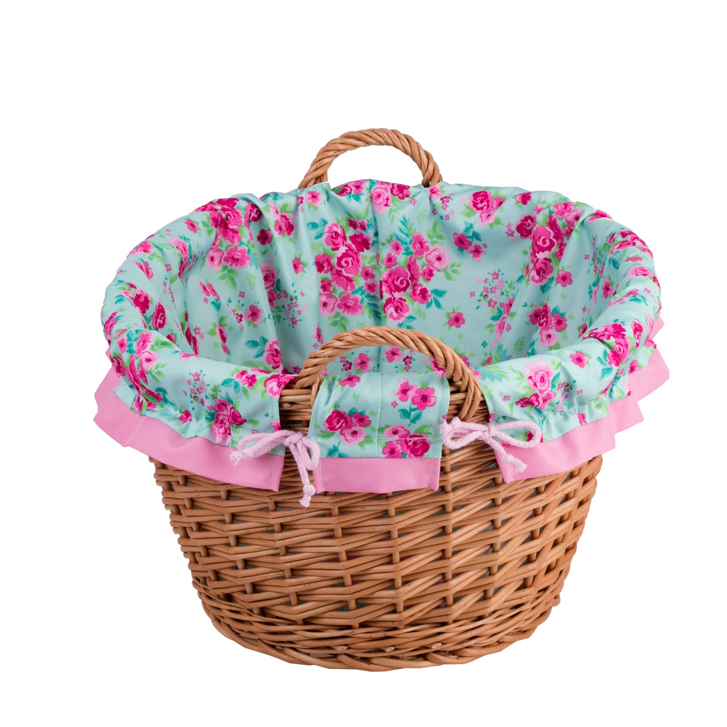 Milvus wiklinowy kosz z różowym obszyciem i uchwytami TheWickerStories
