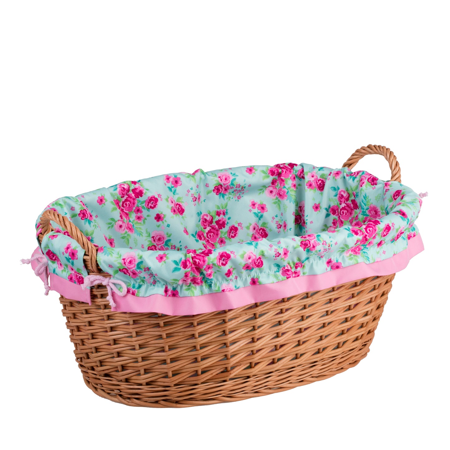 Milvus wiklinowy kosz z różowym obszyciem i uchwytami TheWickerStories