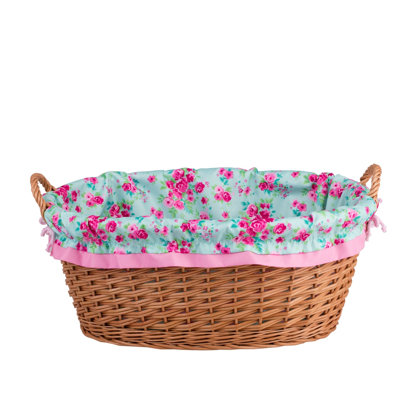 Milvus wiklinowy kosz z różowym obszyciem i uchwytami TheWickerStories