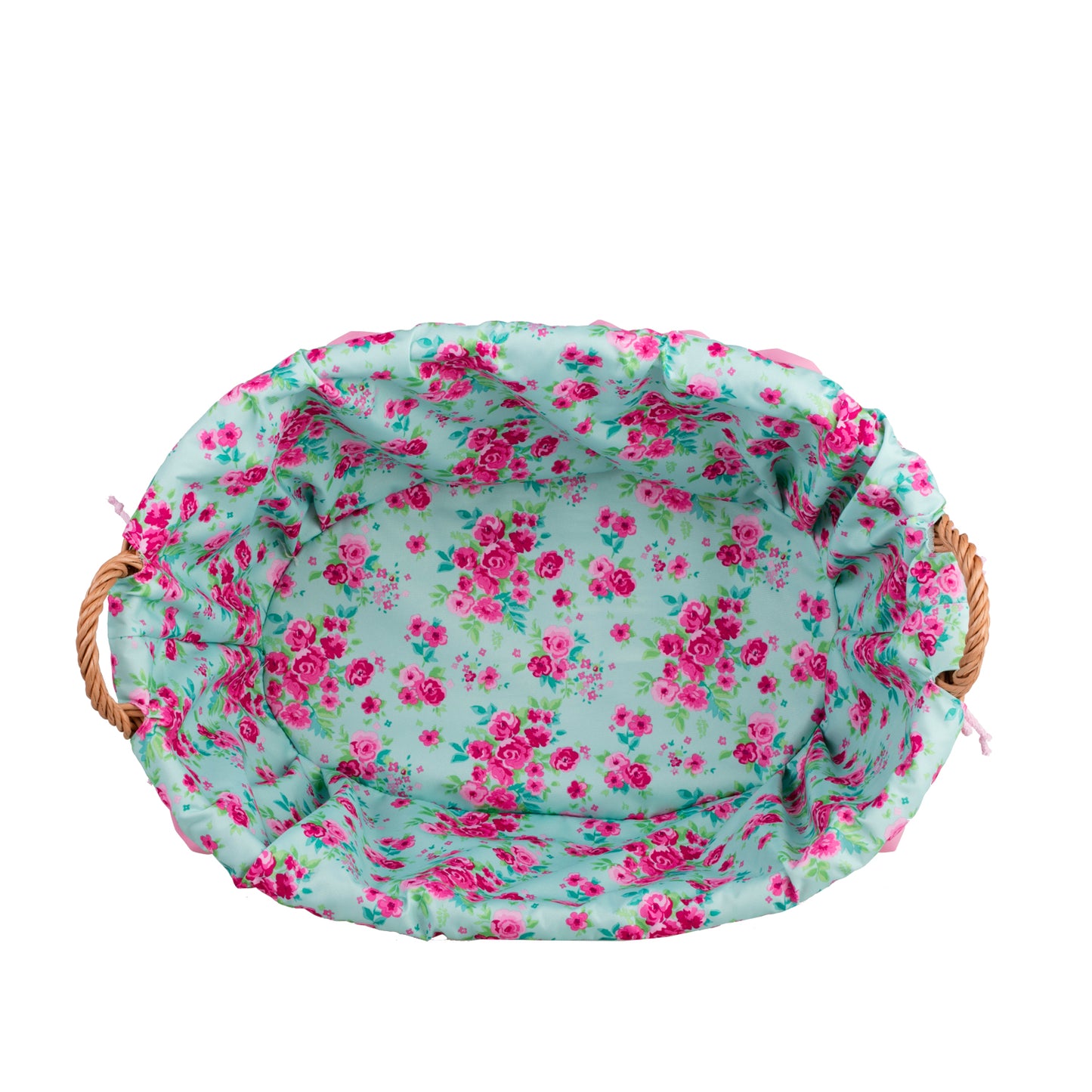 Milvus wiklinowy kosz z różowym obszyciem i uchwytami TheWickerStories