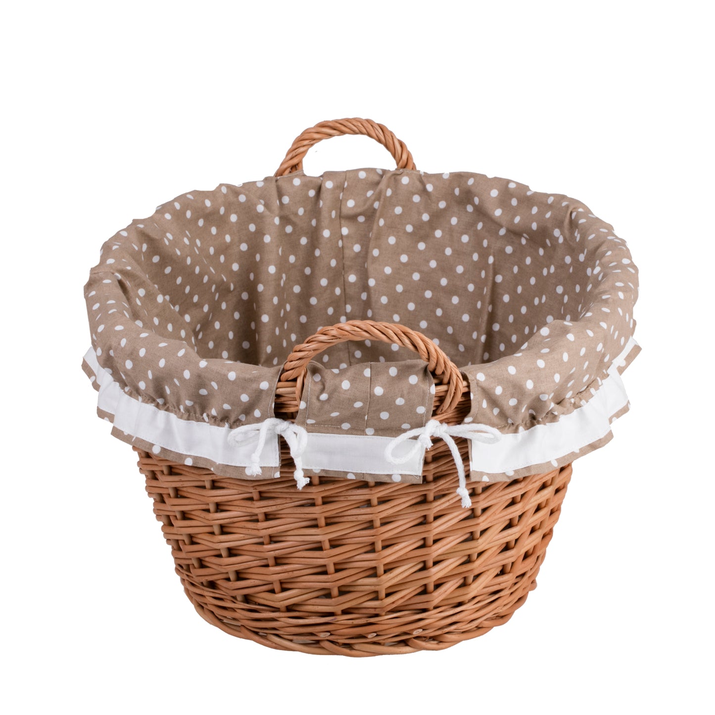 Milvus wiklinowy kosz z beżowym obszyciem i uchwytami TheWickerStories