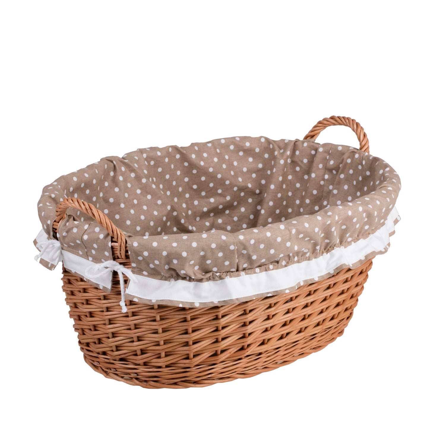 Milvus wiklinowy kosz z beżowym obszyciem i uchwytami TheWickerStories