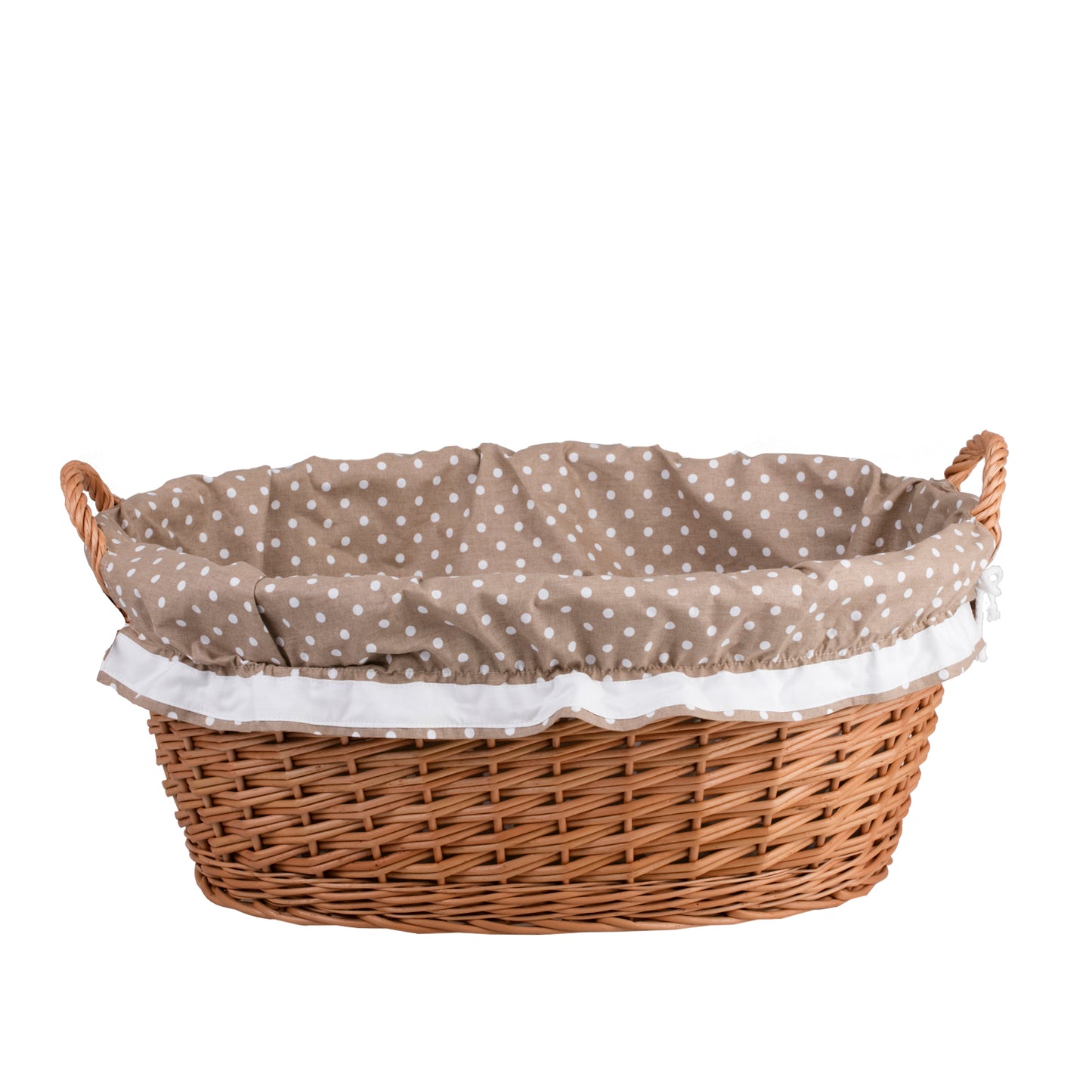 Milvus wiklinowy kosz z beżowym obszyciem i uchwytami TheWickerStories