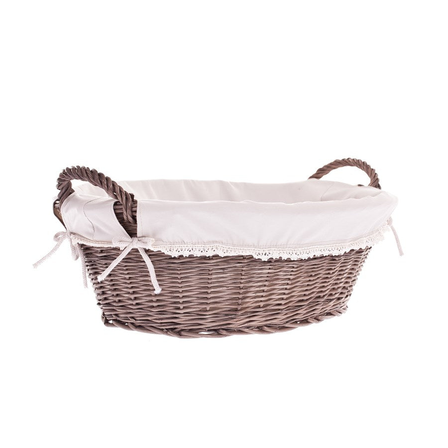 Milvus wiklinowy kosz z beżowym obszyciem i uchwytami TheWickerStories