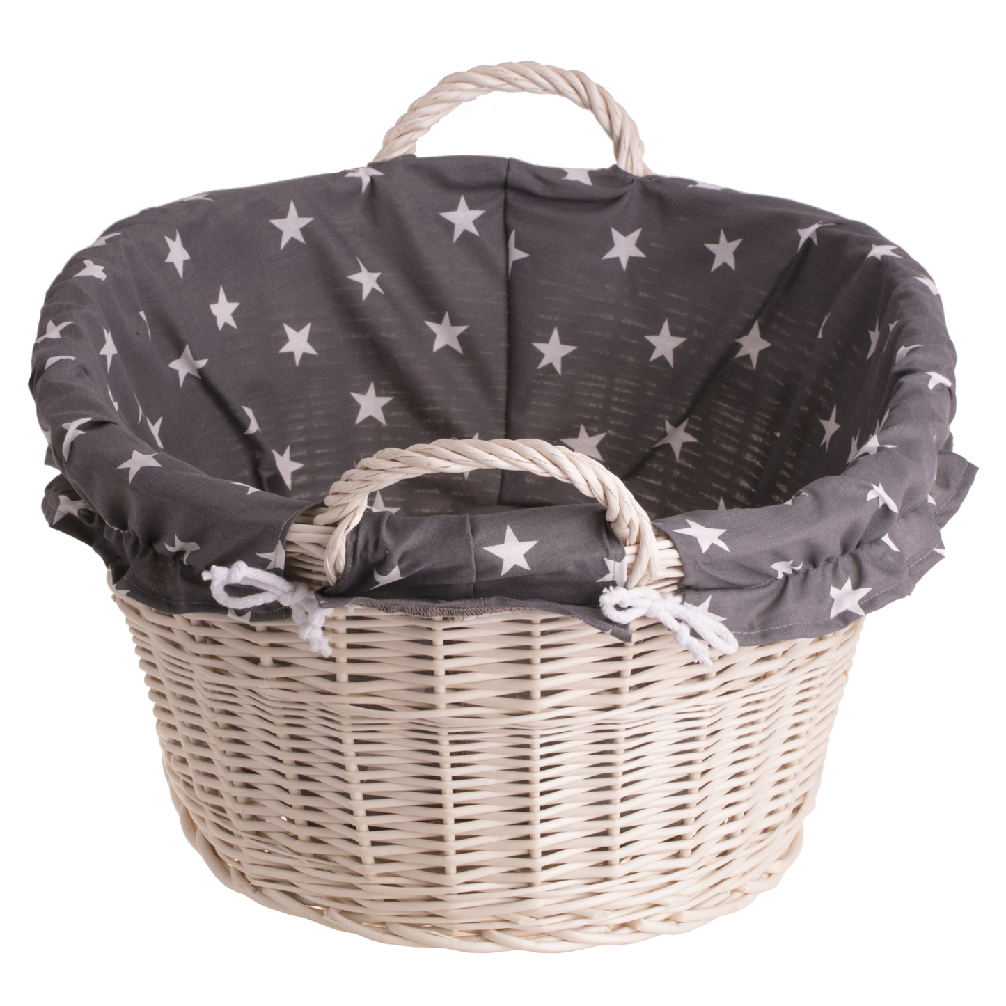 Milvus wiklinowy kosz z szarym obszyciem i uchwytami TheWickerStories