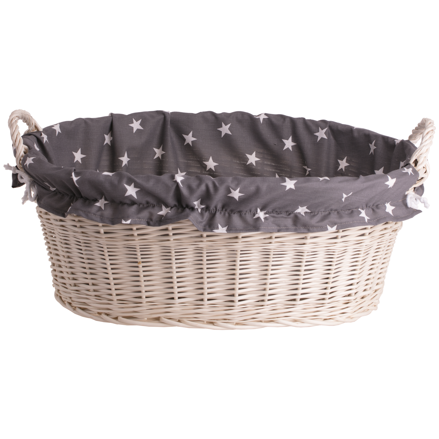 Milvus wiklinowy kosz z szarym obszyciem i uchwytami TheWickerStories