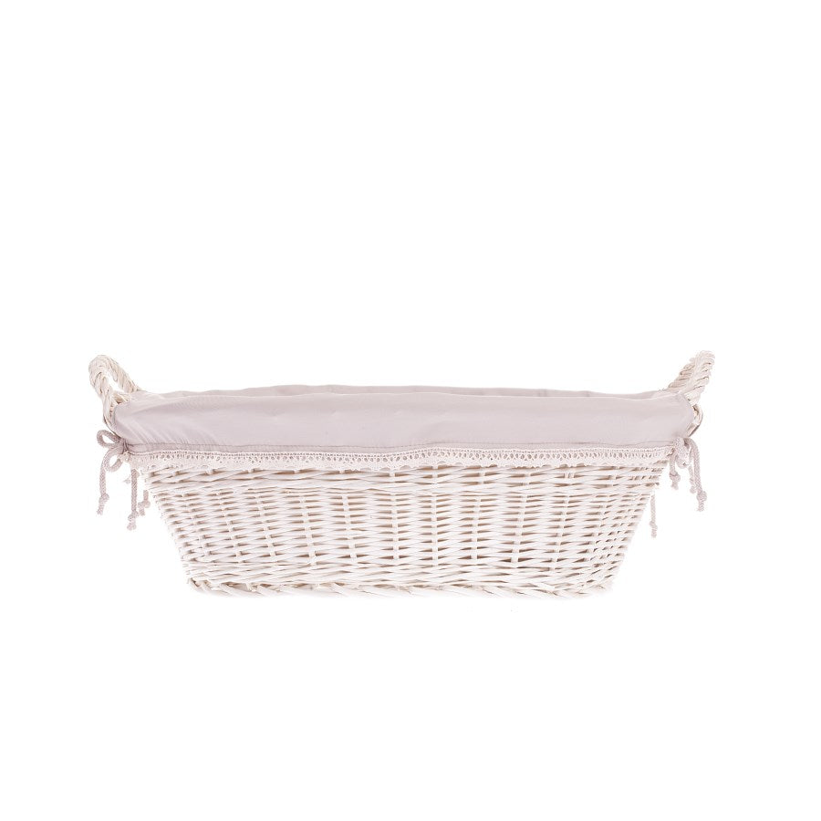 Milvus wiklinowy kosz z beżowym obszyciem i uchwytami TheWickerStories