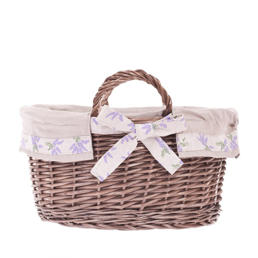 Marnel wiklinowy kosz do przechowywania na drobiazgi i kwiaty z beżowym obszyciem, z uchwytami TheWickerStories