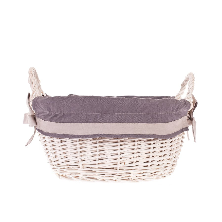 Marnel wiklinowy kosz do przechowywania z szarym obszyciem, z uchwytami TheWickerStories