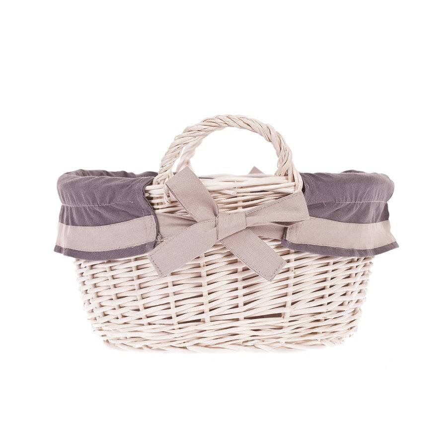 Marnel wiklinowy kosz do przechowywania z szarym obszyciem, z uchwytami TheWickerStories