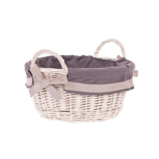 Marnel wiklinowy kosz do przechowywania z szarym obszyciem, z uchwytami TheWickerStories