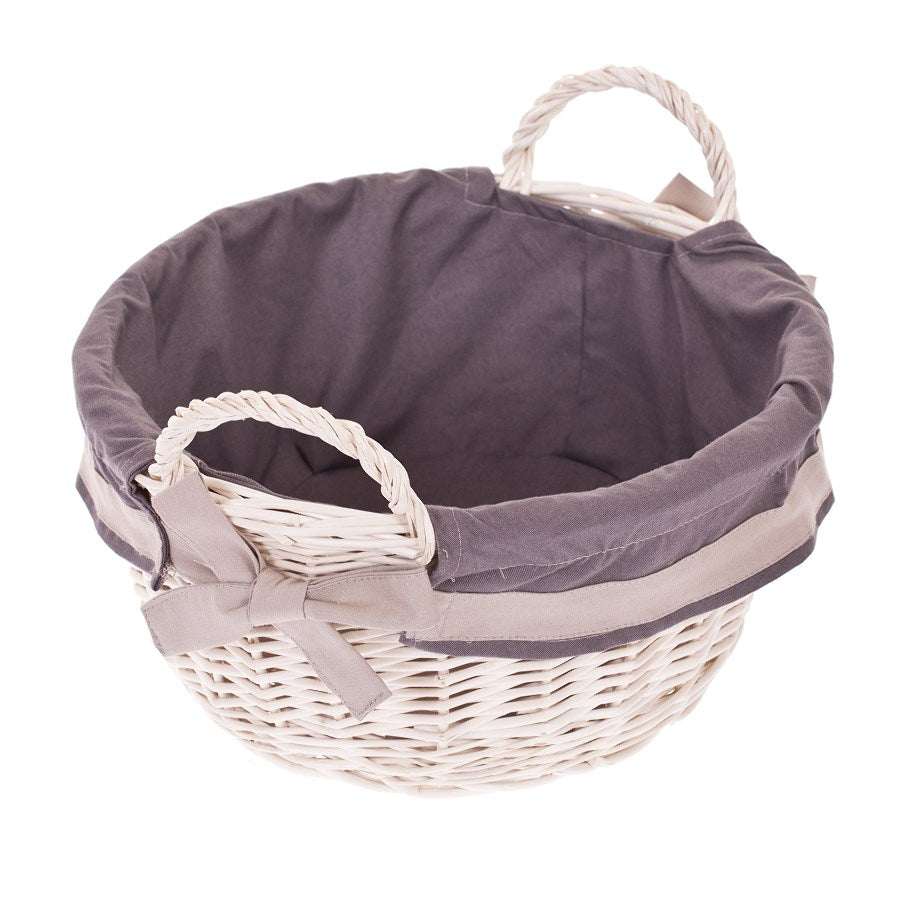 Marnel wiklinowy kosz do przechowywania z szarym obszyciem, z uchwytami TheWickerStories