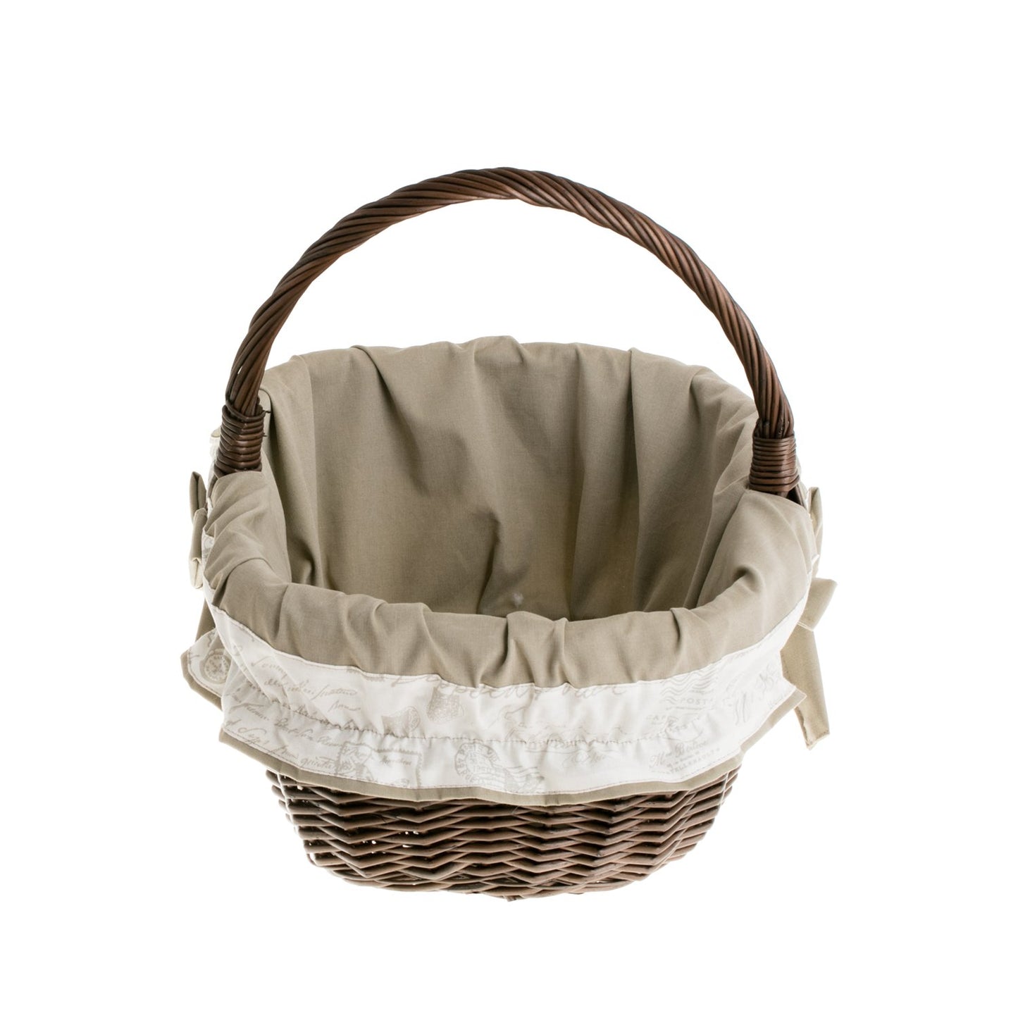 Wilhelmina kosz na zakupy z rączką wiklinową i beżowym obszyciem TheWickerStories