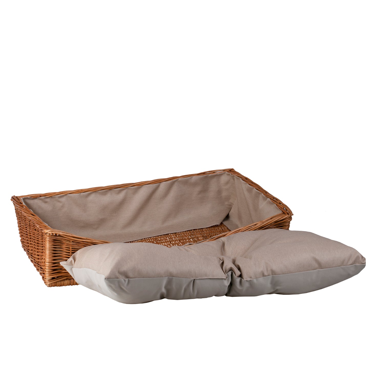 Eris wiklinowy kosz dla psa i kota z beżowym obszyciem i poduszką TheWickerStories