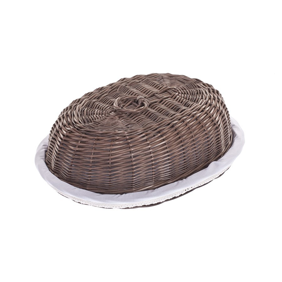 Lupus wiklinowy kosz na pieczywo z białym obszyciem, z pokrywą i dekoracyjną kokardą TheWickerStories