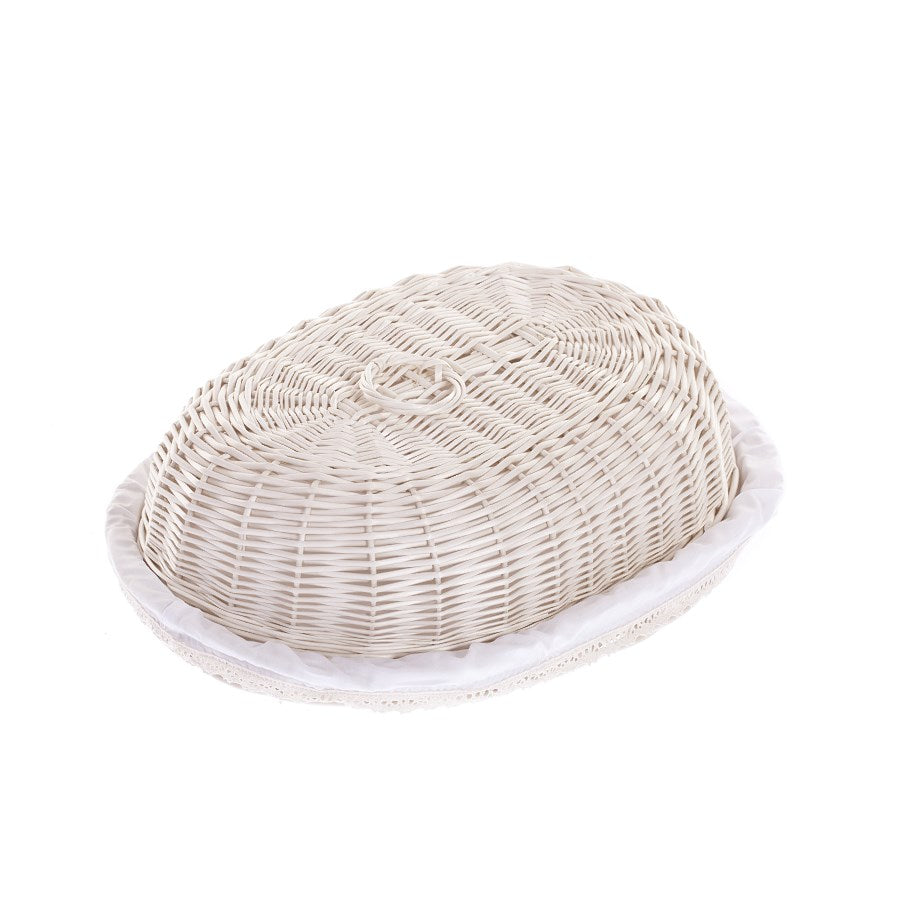 Lupus wiklinowy chlebak na pieczywo z kremowym obszyciem, z pokrywą i dekoracyjną kokardką TheWickerStories