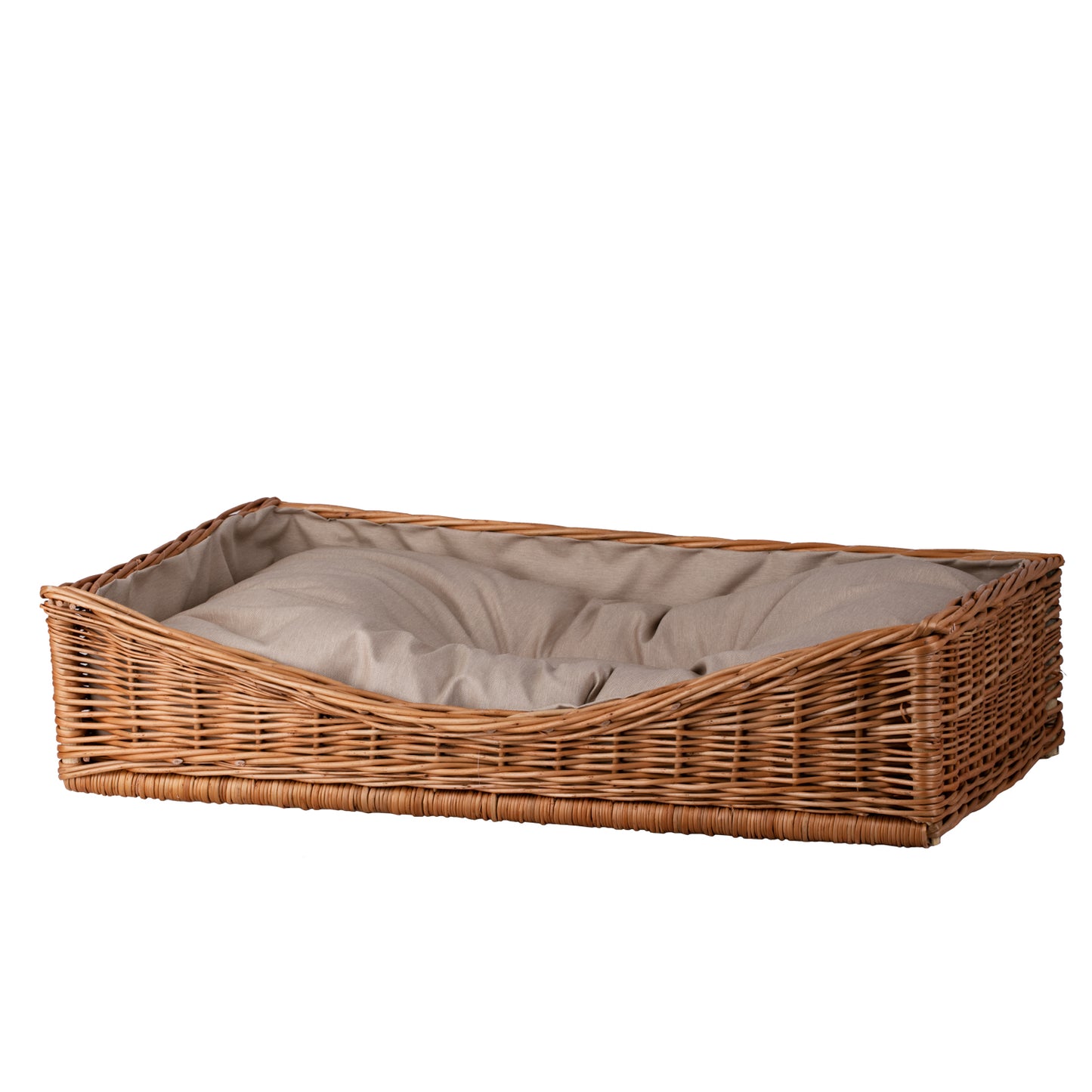 Eris wiklinowy kosz dla psa i kota z beżowym obszyciem i poduszką TheWickerStories
