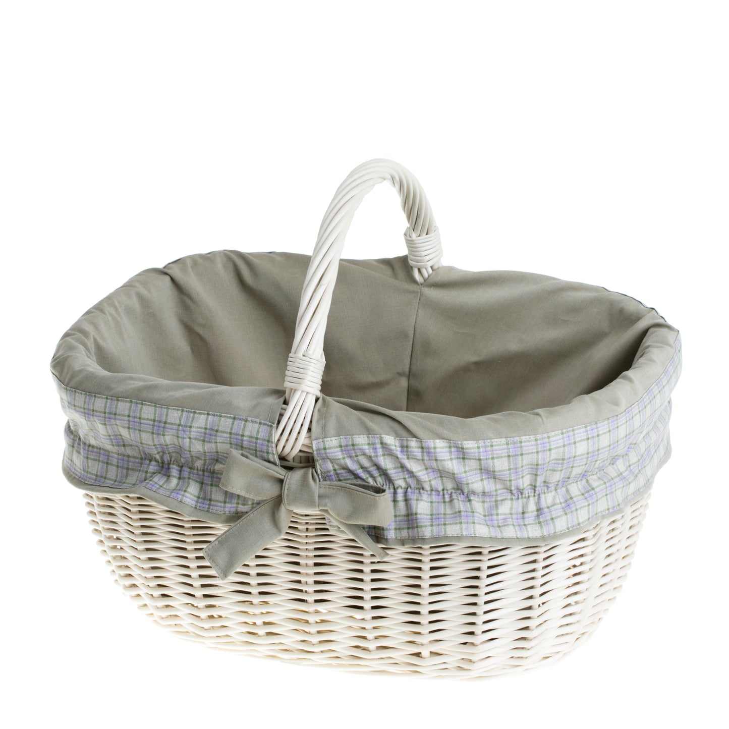 Wilhelmina kosz na zakupy z rączką wiklinową i beżowym obszyciem TheWickerStories