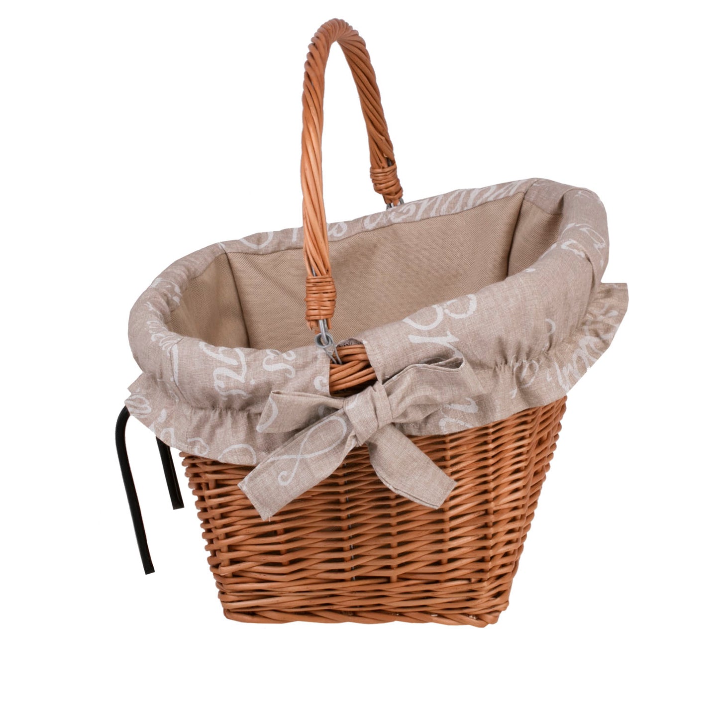 Magnus wiklinowy kosz na rower z beżowym obszyciem, z rączką i hakami TheWickerStories