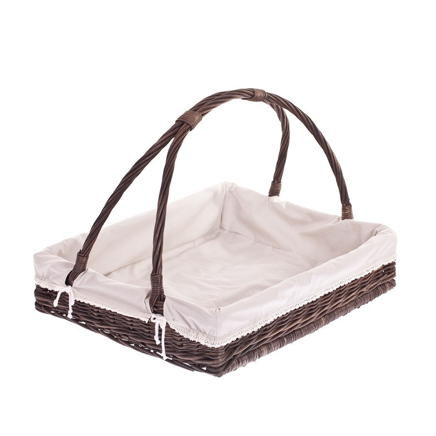 Allium wiklinowy kosz do serwowania z kremowym obszyciem, z rączką TheWickerStories