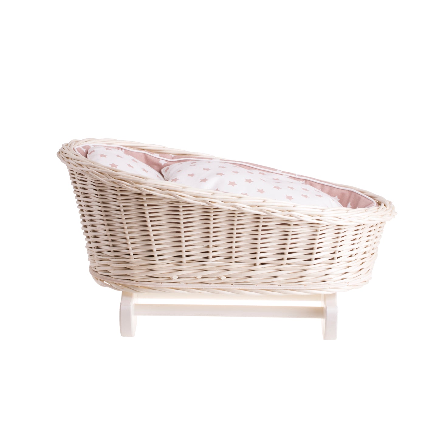 Mimi wiklinowa kołyska dla lalek z beżowym obszyciem, poduszką i kołderką TheWickerStories