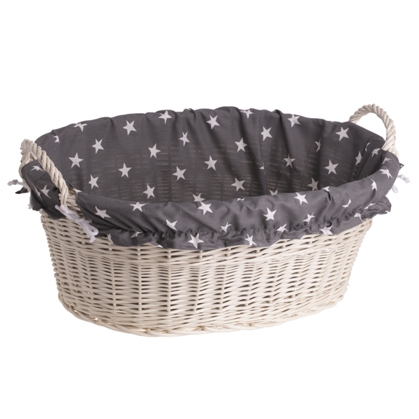 Milvus wiklinowy kosz z szarym obszyciem i uchwytami TheWickerStories