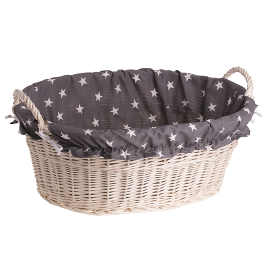 Milvus wiklinowy kosz z szarym obszyciem i uchwytami TheWickerStories