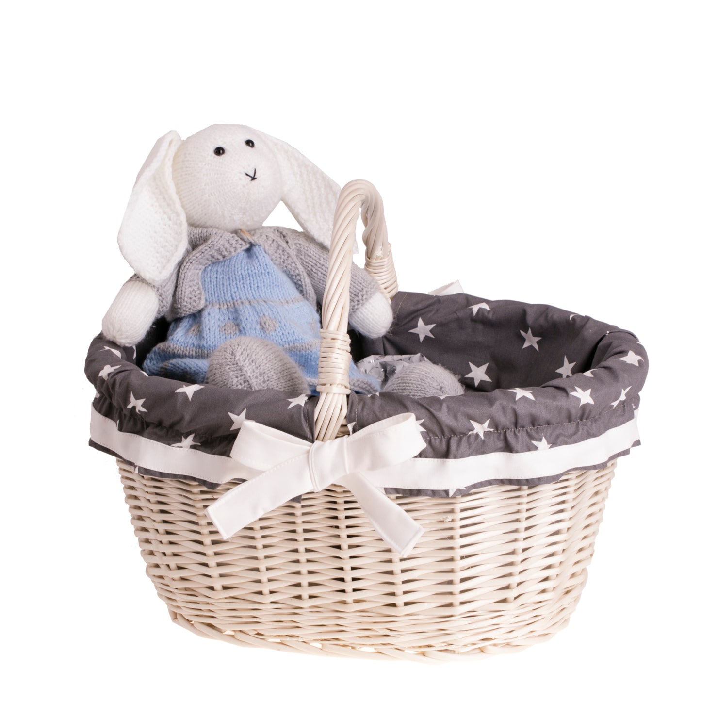 Walerissa kosz na zakupy z rączką wiklinową i szarym obszyciem TheWickerStories