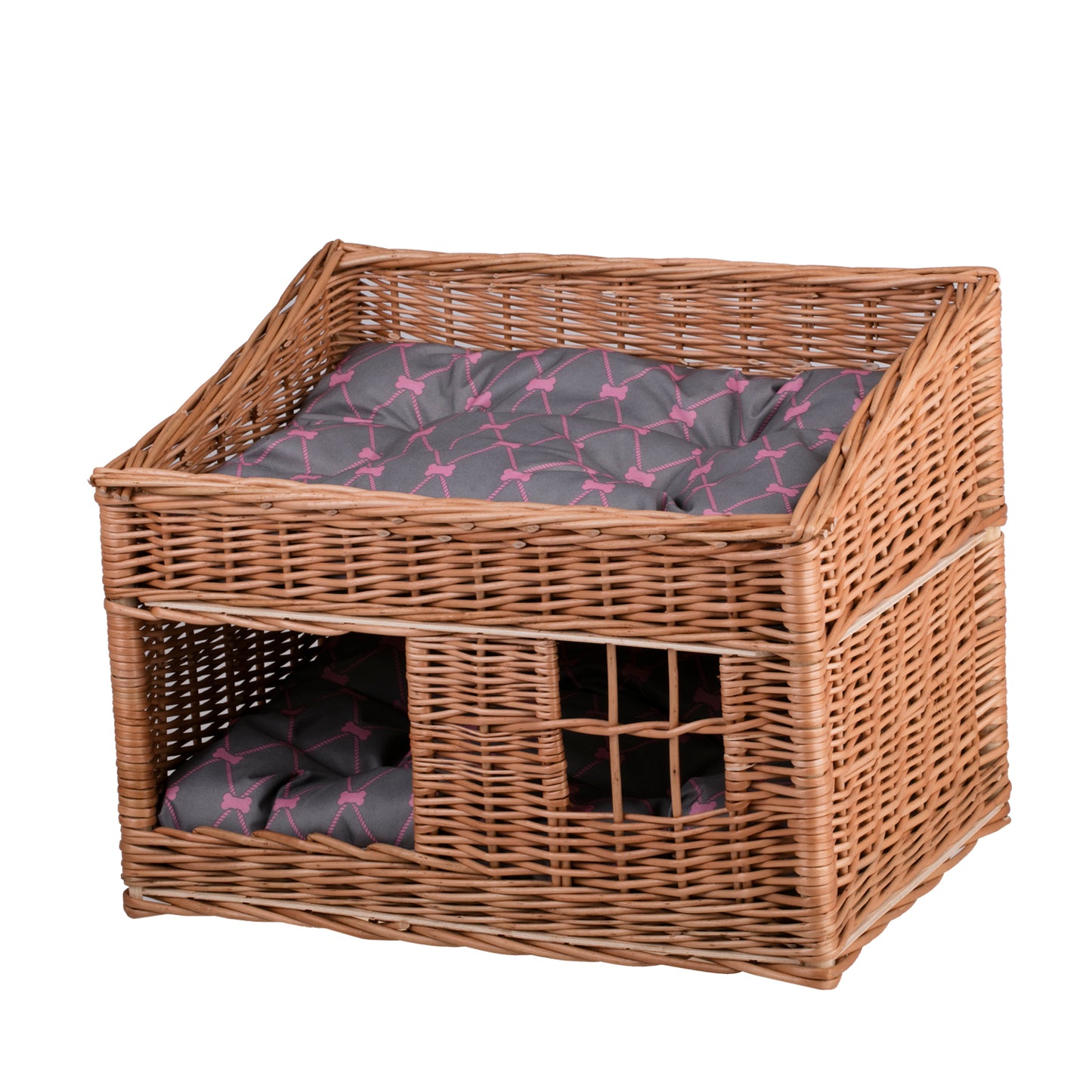 Estrella wiklinowy domek dla kota z dwiema poduszkami TheWickerStories