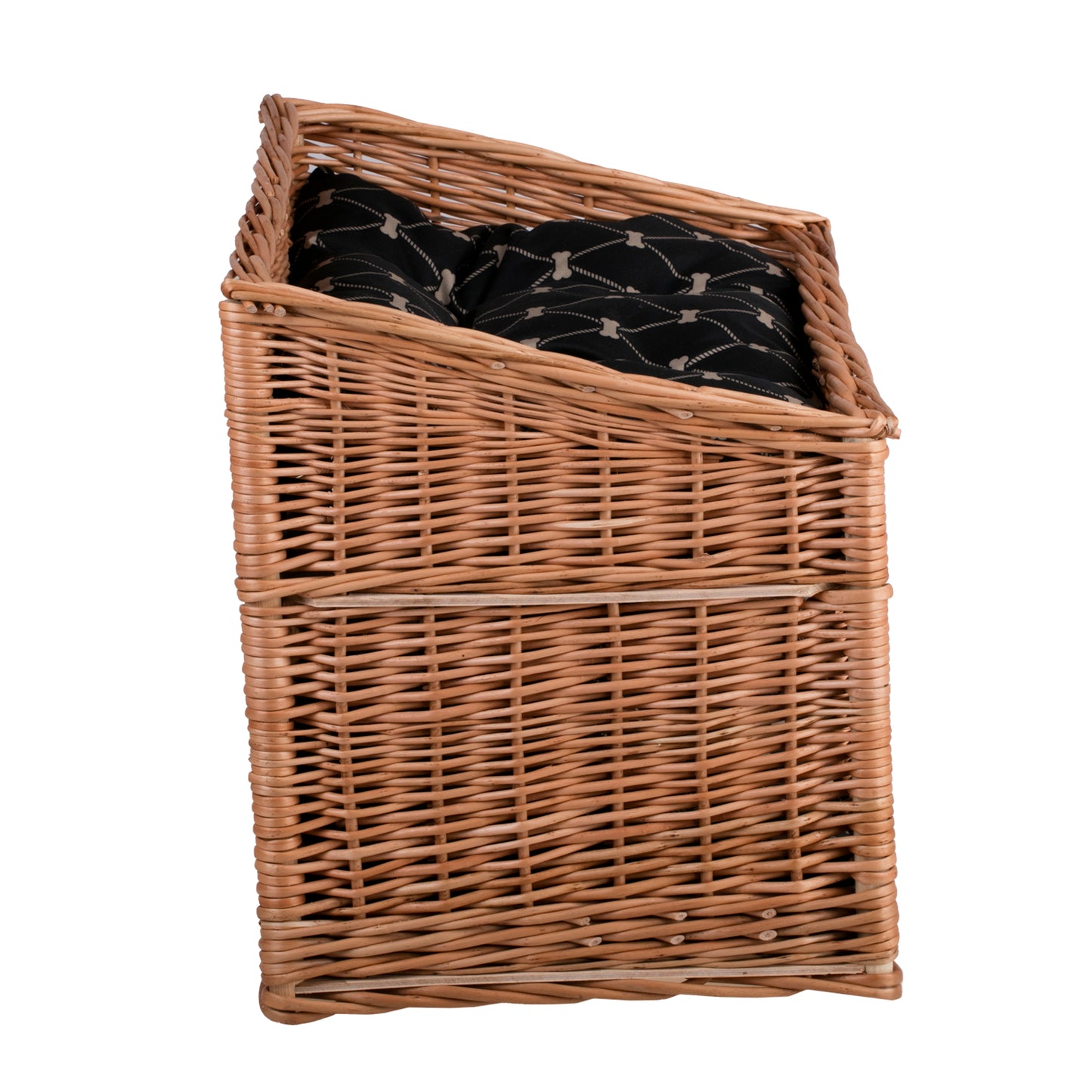 Estrella wiklinowy domek dla kota dwupoziomowy z dwoma wodoodpornymi poduszkami i okienkiem TheWickerStories