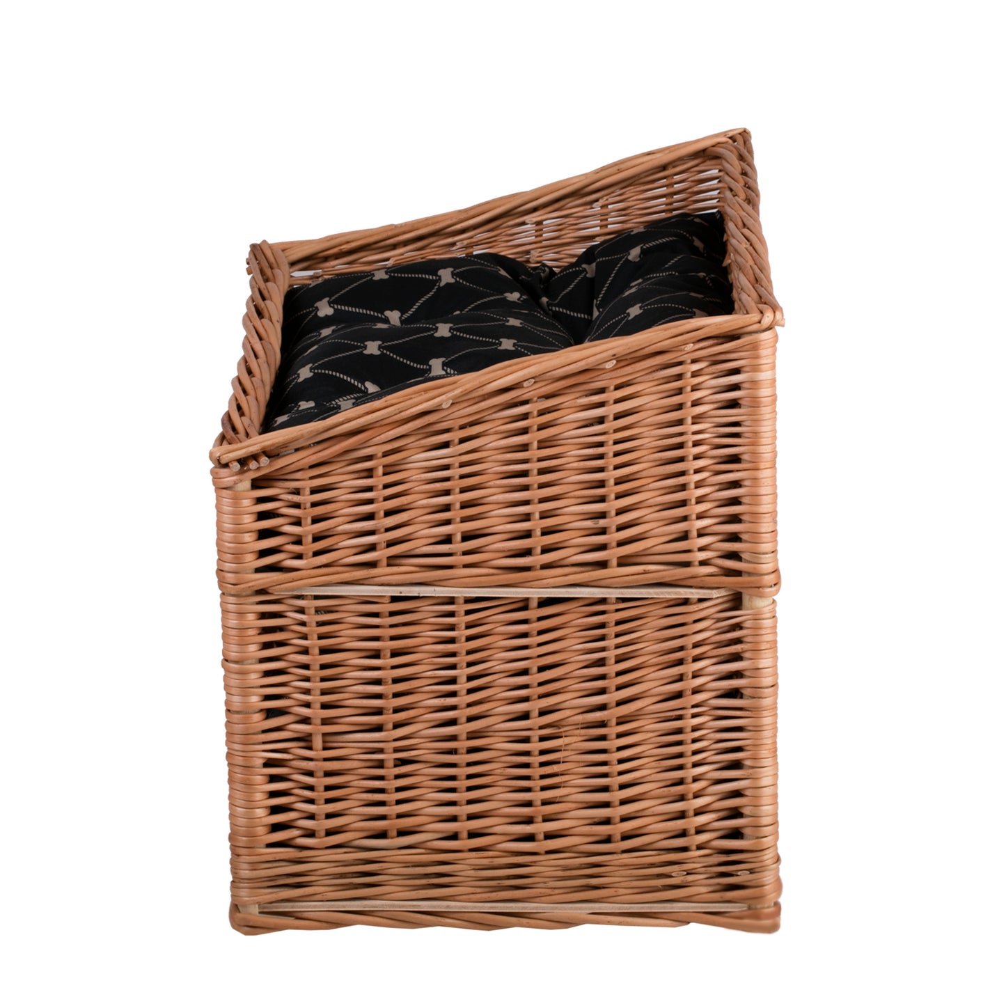 Estrella wiklinowy domek dla kota dwupoziomowy z dwoma wodoodpornymi poduszkami i okienkiem TheWickerStories