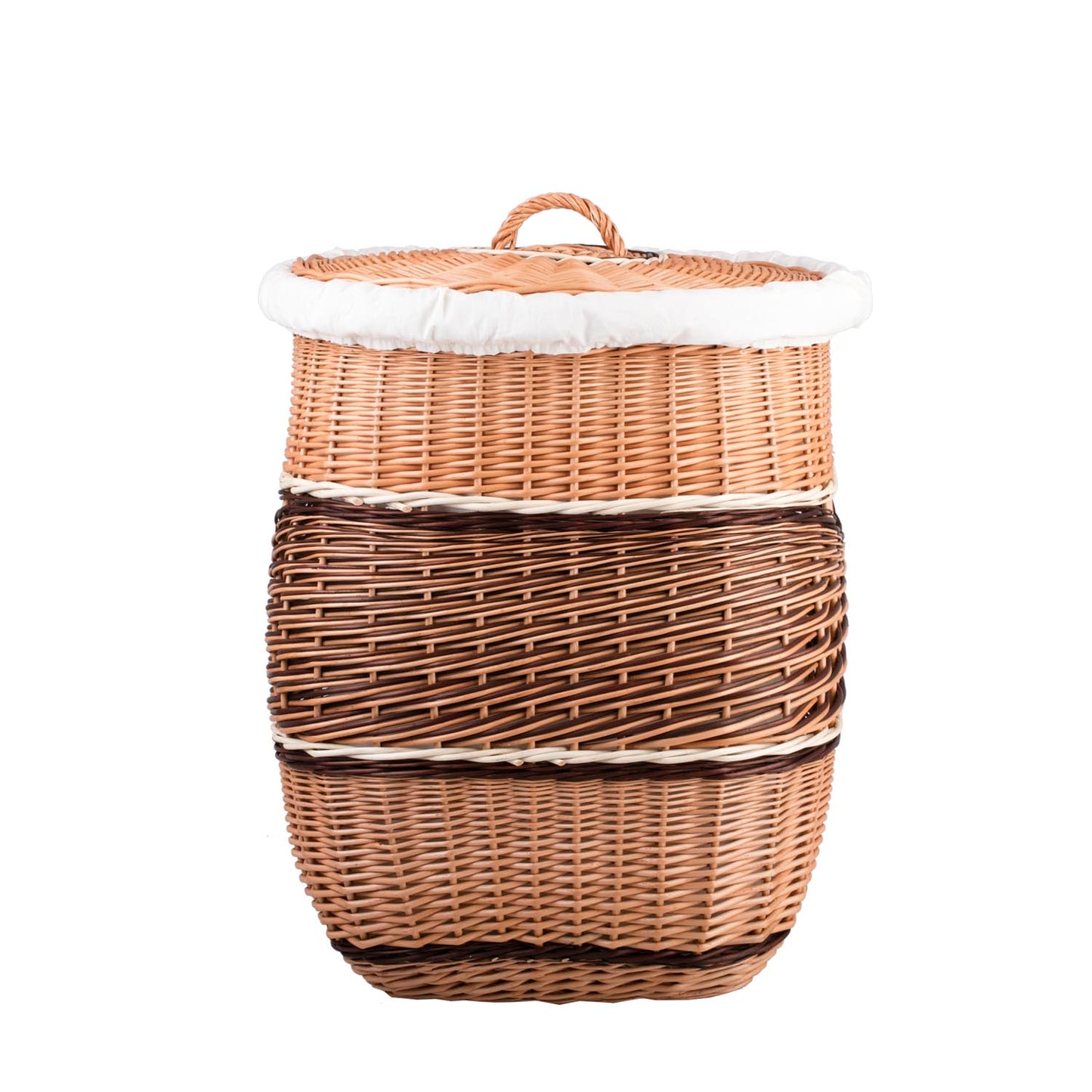 Milar wiklinowy kosz na pranie z białym obszyciem, z pokrywą i uchwytem TheWickerStories