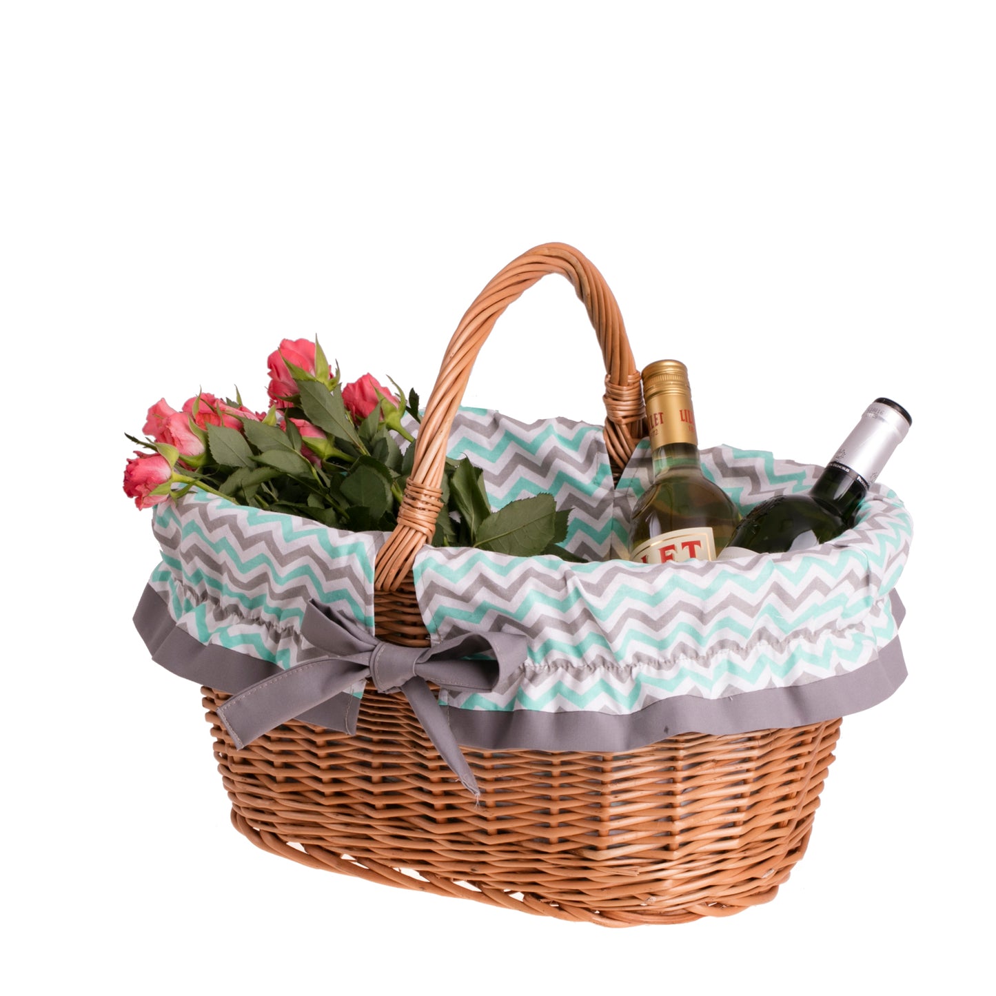 Walerissa kosz na zakupy z rączką wiklinową i szarym obszyciem TheWickerStories