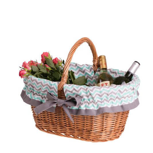 Walerissa kosz na zakupy z rączką wiklinową i szarym obszyciem TheWickerStories