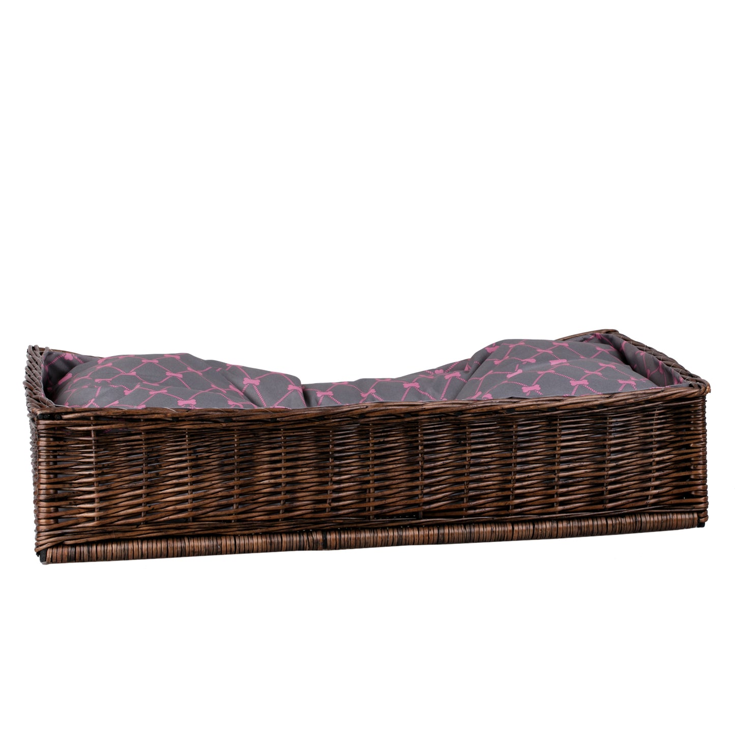 Eris wiklinowy kosz dla psa i kota z szarą, wodoodporną poduszką TheWickerStories