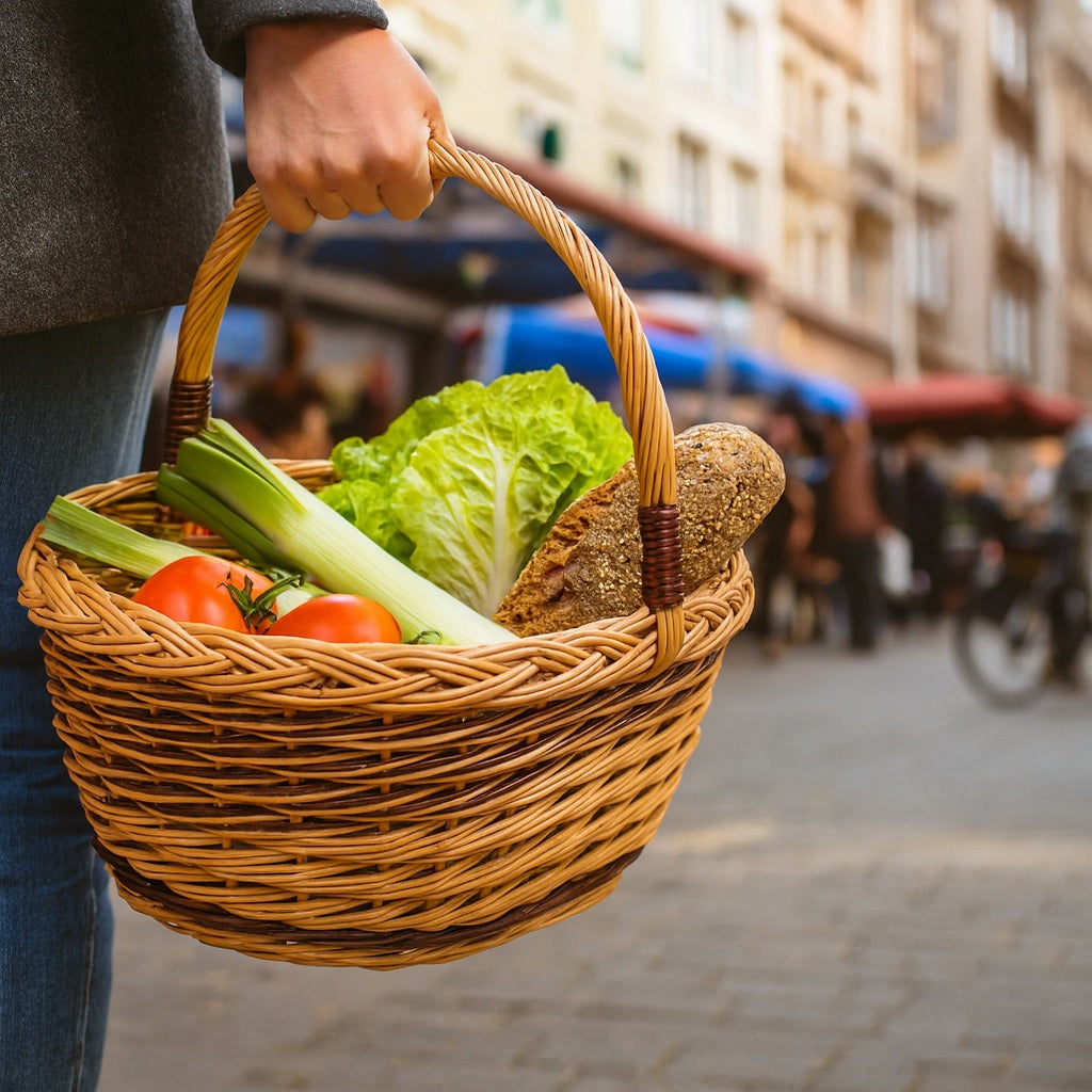 Wilma wiklinowy kosz na zakupy z rączką TheWickerStories