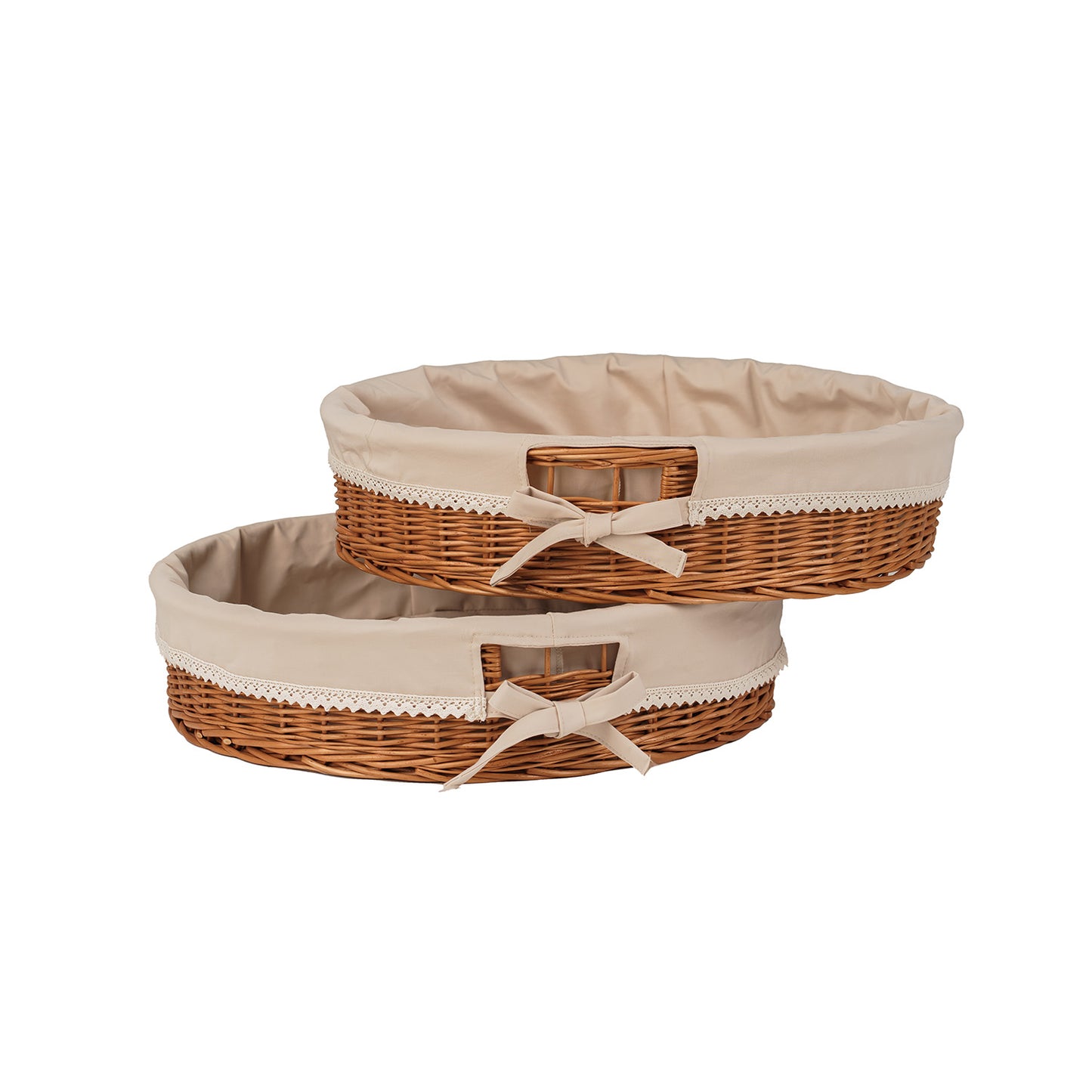 Nova zestaw 2 wiklinowych koszyczków z beżowym obszyciem TheWickerStories