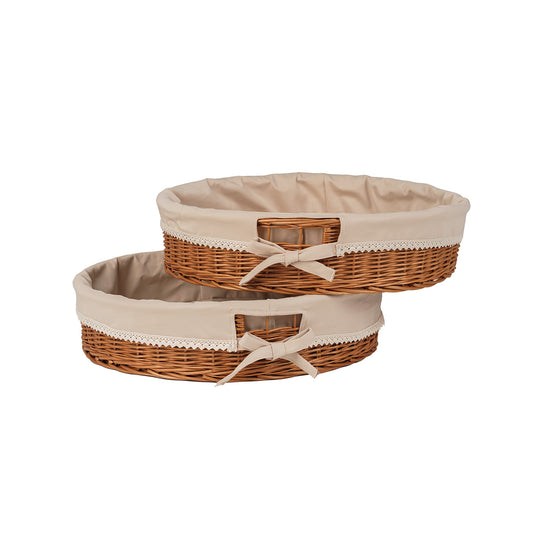 Nova zestaw 2 wiklinowych koszyczków z beżowym obszyciem TheWickerStories