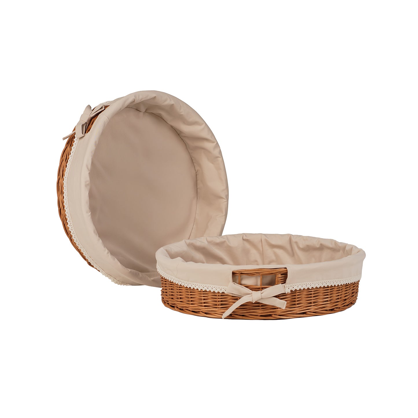 Nova zestaw 2 wiklinowych koszyczków z beżowym obszyciem TheWickerStories