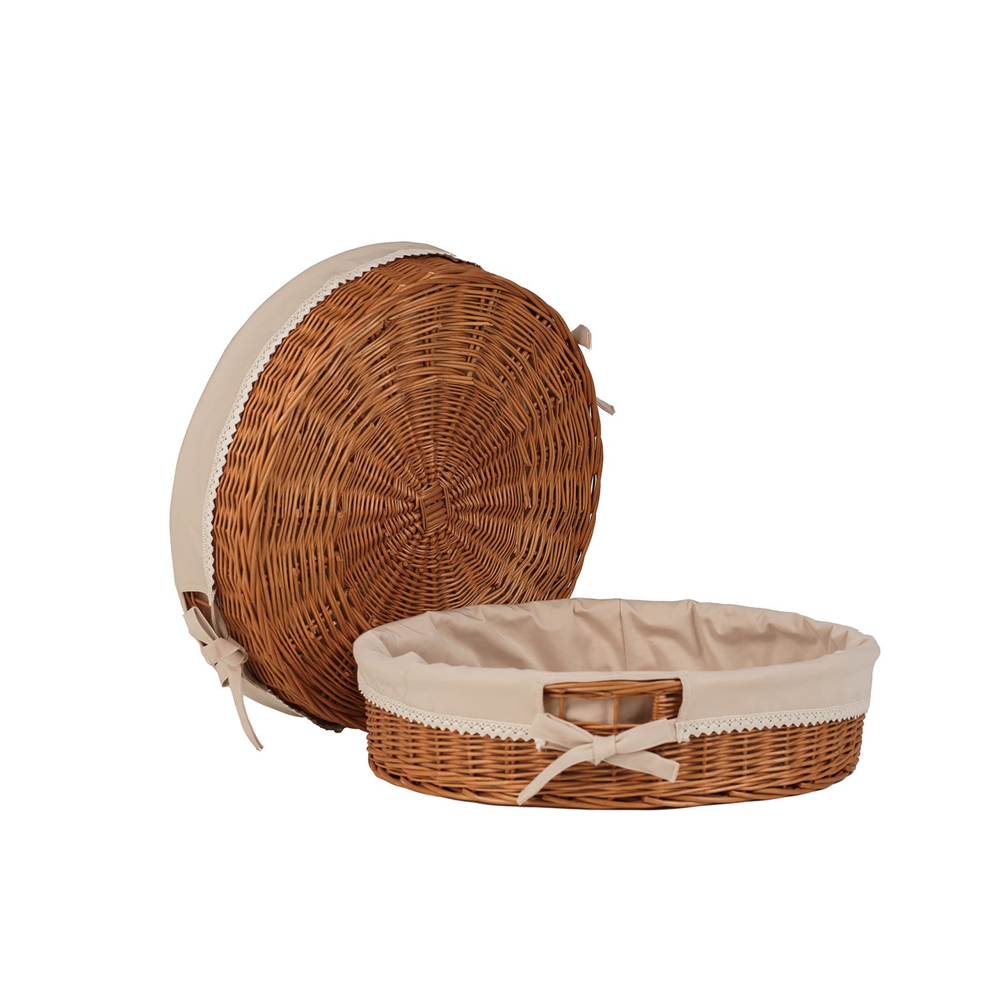 Nova zestaw 2 wiklinowych koszyczków z beżowym obszyciem TheWickerStories