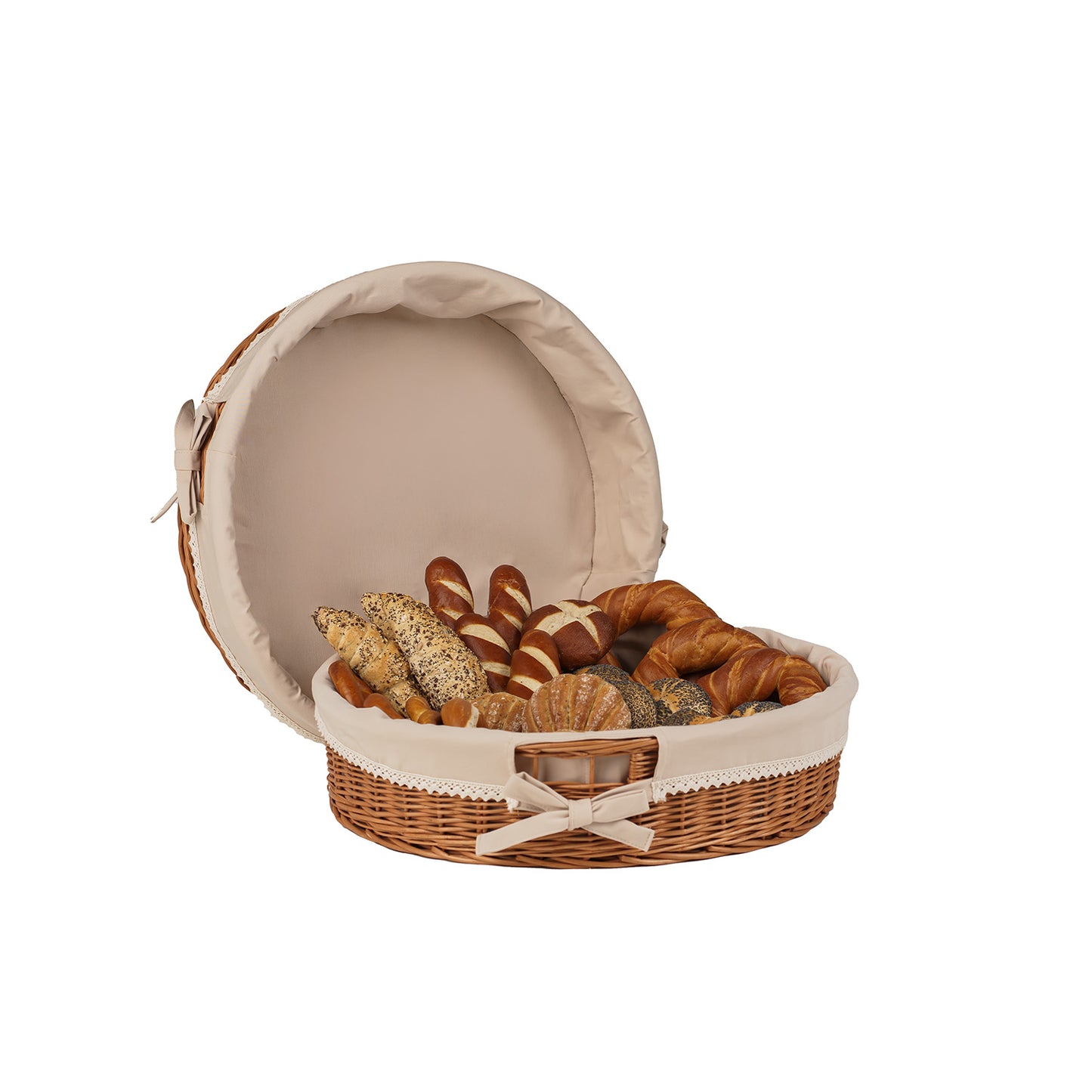 Nova zestaw 2 wiklinowych koszyczków z beżowym obszyciem TheWickerStories