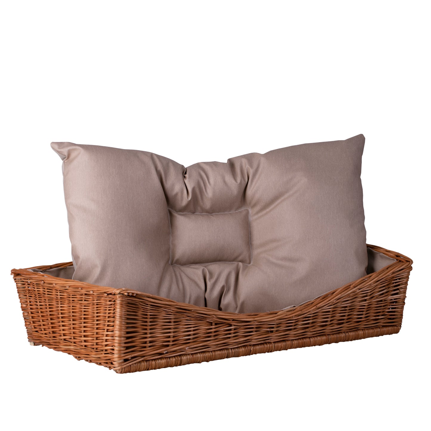 Eris wiklinowy kosz dla psa i kota z beżowym obszyciem i poduszką TheWickerStories