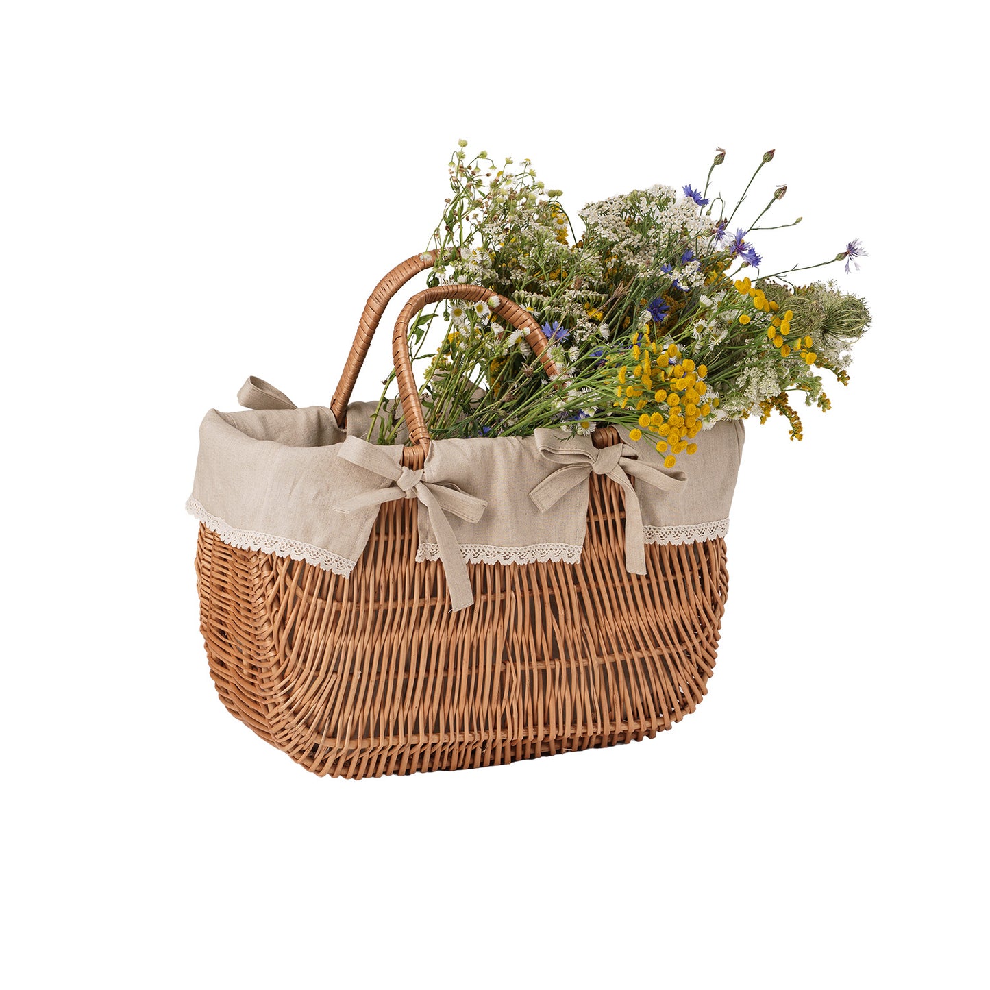 Werlissa wiklinowy koszyk z beżowym obszyciem i rączkami TheWickerStories