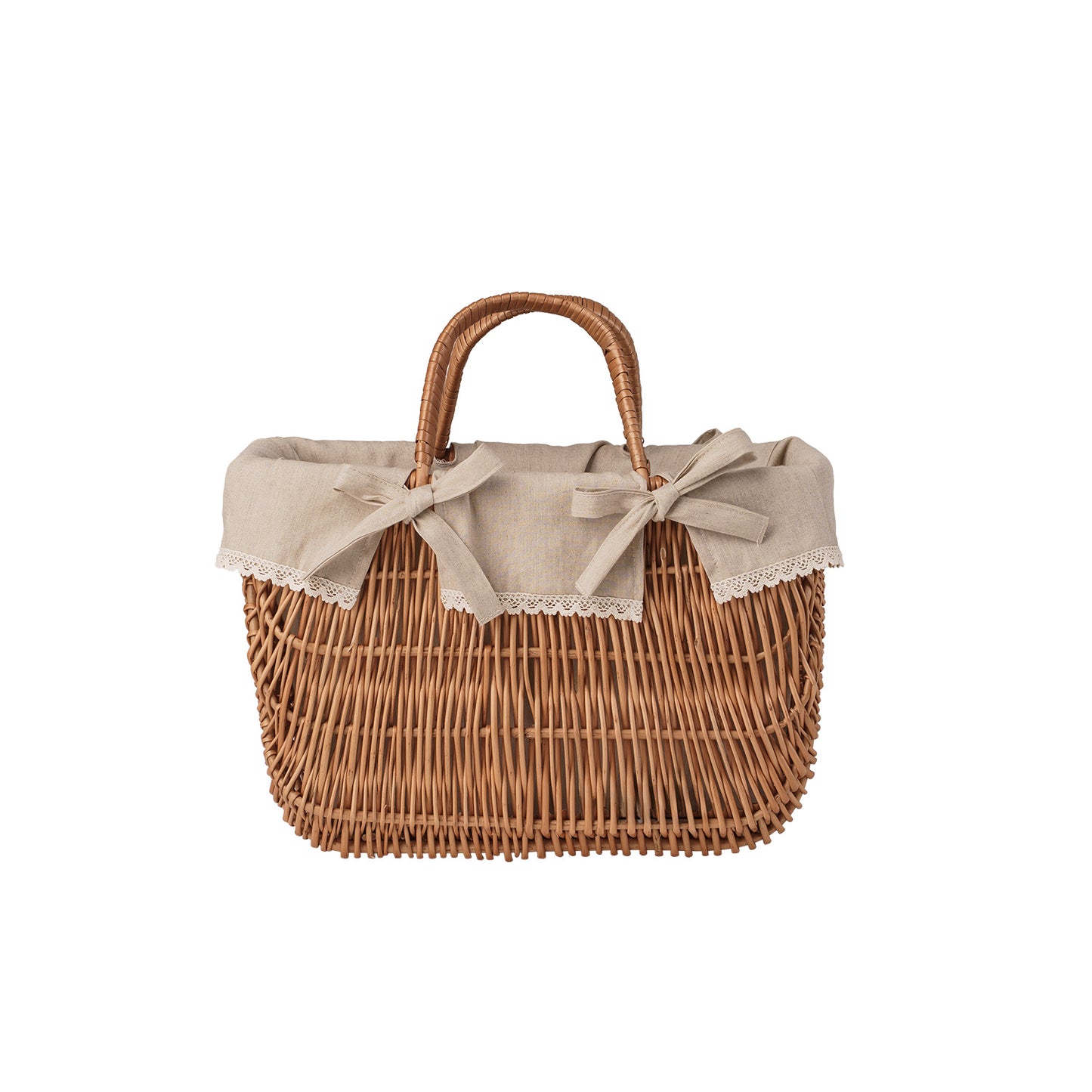 Werlissa wiklinowy koszyk z beżowym obszyciem i rączkami TheWickerStories