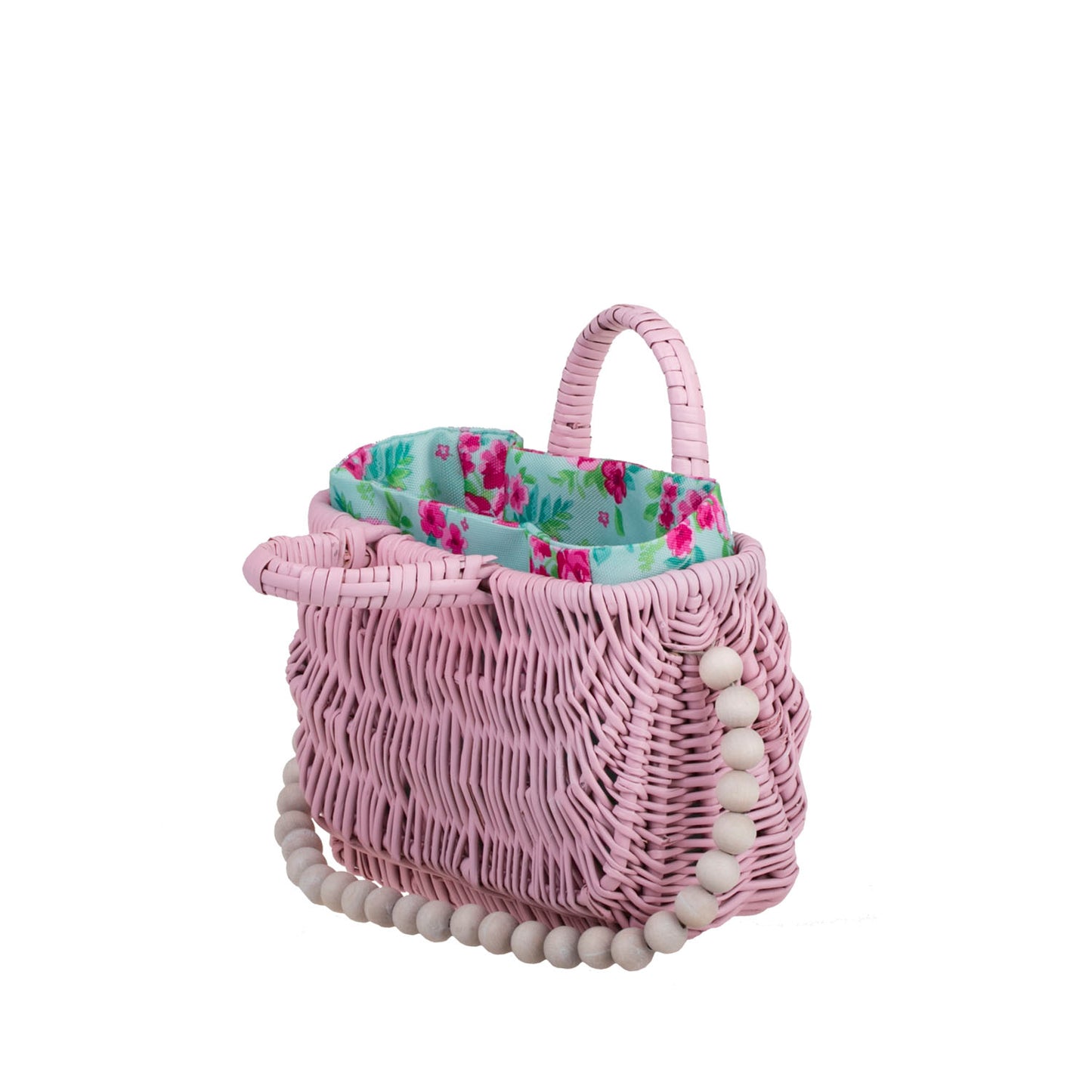 Werlissa wiklinowy koszyk-torebka damska z miętowym obszyciem, z rączką i ozdobnymi koralikami TheWickerStories