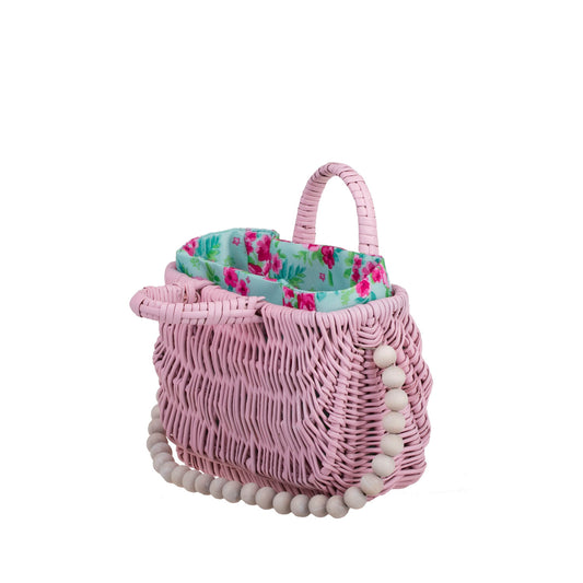 Werlissa wiklinowy koszyk-torebka damska z miętowym obszyciem, z rączką i ozdobnymi koralikami TheWickerStories